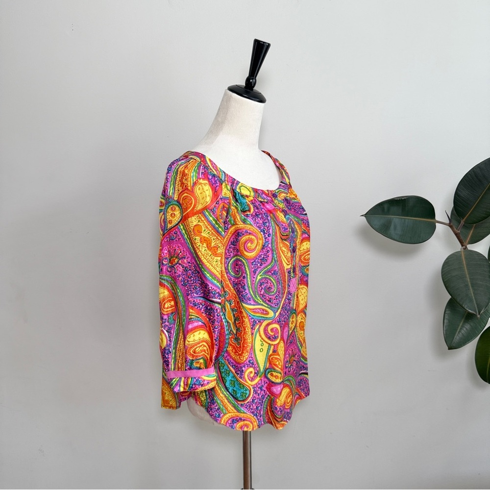 Trina Turk silk printed paisley blouse S - Picture 6 of 11